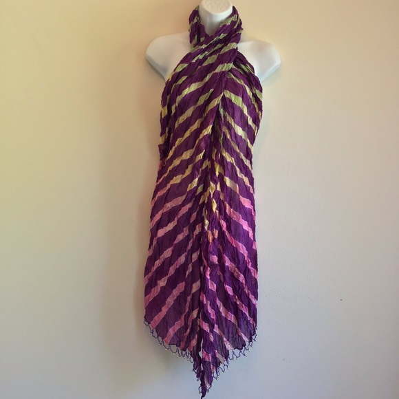 New Beach Purple Eggplant Striped Scarf Wrap Pareo - Picture 11 of 11